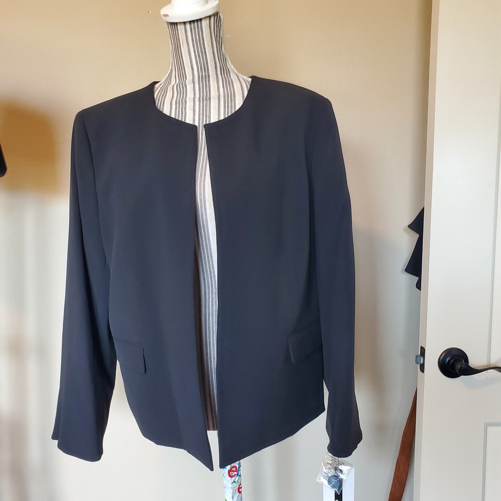 Nine West Womens XL Black Collarless Open Front Stretch Blazer Jacket NWT